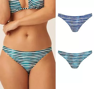 Naturana Bikini Bottoms Essential Striped Swimming Costume Pants Swimwear • £9.99