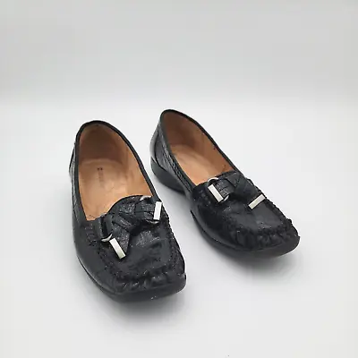 Naturalizer 6M Black Comfort Loafer Flats Shoes Cedra Slip On Bow Tassel Walking • $12.98