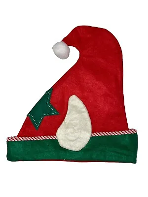 Felt Red Elf Hat With Ears Teen Or Adult Green Pom Pom • $9.99