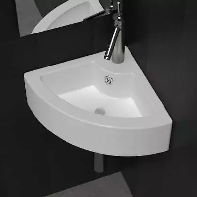 Ceramic Corner Wash Basin Bathroom Counter Vanity Sink Wall Hung White Washbasin • $93.95