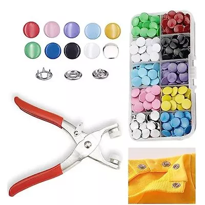 GTAAOY 100 Sets Metal Snaps Buttons With Fastener Pliers Press Tool Kit Perfe... • $17.24