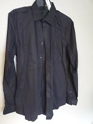 J.Ferrar Black Long Sleeve Button Up Dress Shirt Sz Med NWT Slim Fit 100% Cotton • $21.96