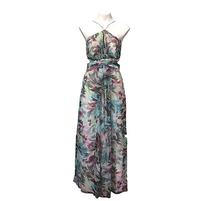 Aidan Mattox Womens 8 Gown Halter Maxi Dress Waist Cut-Out Floral Multicolor • $89.85