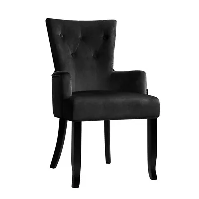 Artiss Dining Chairs French Provincial Chair Velvet Fabric Timber Retro Black • $133.13