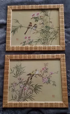 Pair Vintage Arthur A Kaplan Lithograph Of Asian Birds Faux Bamboo Frames • $29.99