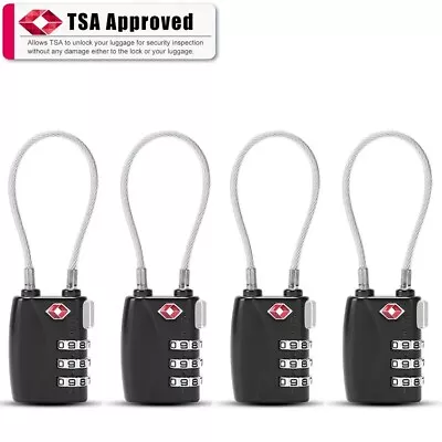 $44.99 • Buy 4 X TSA Approved 3 Digit Combination Suitcase Luggage Flexible Steel Cable Lock