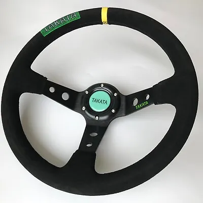 350mm Takata Suede Deep Dish Racing Steering Wheel Fit MOMO Hub OMP Hub Drifting • $75.99