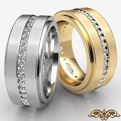 Channel Setting Round Diamond Step Edge Eternity Men's Wedding Band 1.50Ctw. • $4029