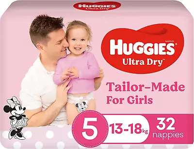 Huggies Ultra Dry Nappies Girls Size 5 (13-18Kg) 32 Count Size Name:Size 5 • $30