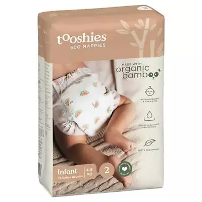 Tooshies Eco Nappies With Organic Bamboo Size 2 Infant 4-8kg 48 Pack • $24.99