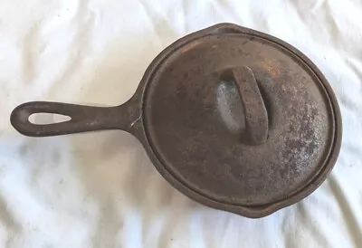 Vintage CAST IRON SKILLET No. 1 Frying Pan D SK 3 Notched W/ LID Cover 7  LODGE? • $9.99