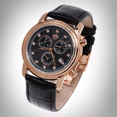 S.u.g. Celestial Mens Swiss Isa Chronograph Quartz Gold Tone Watch New Leather • $130.49