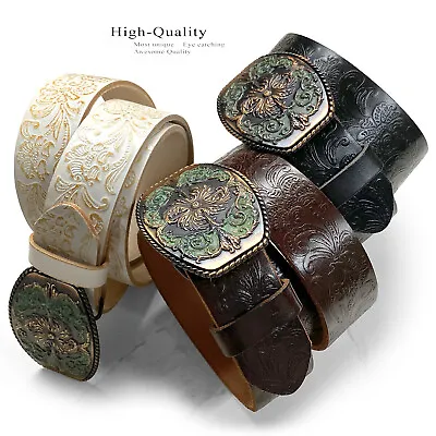Western Floral Engraved Patina Buckle Tooled Full Grain Leather Belt 1-1/2  Wide • $34.95