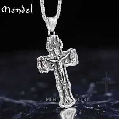 MENDEL Mens Russian Orthodox Crucifix Cross Pendant Necklace Stainless Steel Men • $11.99