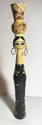 Egyptian Folk Art Vintage Mid Century Woman Wood Spindle Doll Handmade 13.5  • $39.95