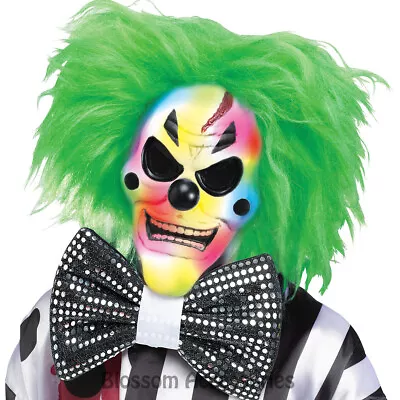 A918 Led Light Up Colour Change Killer Clown Mask Wild Plush Hair Sequin Bow Tie • $41.33