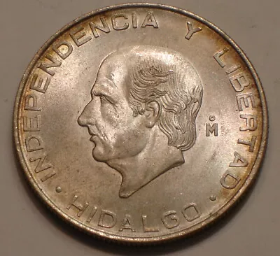 1957 Silver 5 Pesos Of Mexico Ultra Frosty GEM BU Golden Rainbow Tone • $13