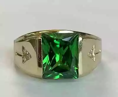 2Ct Emerald Cut Lab-Created Emerald Men's Wedding Ring 14K Yellow Gold Plated • $139.39