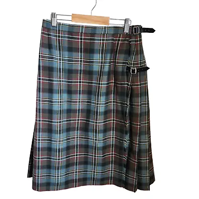 Vtg Lochcarron Of Scotland Women's 16 Plaid Pleated Skirt Leather Belt 28 Kilted • $128