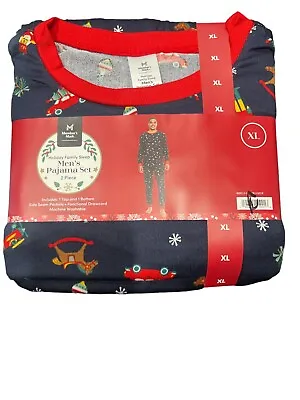 Members Mark Mens Holiday Christmas 2 Pc Blue Print Pajama Set Pockets Sz XL • $19.99