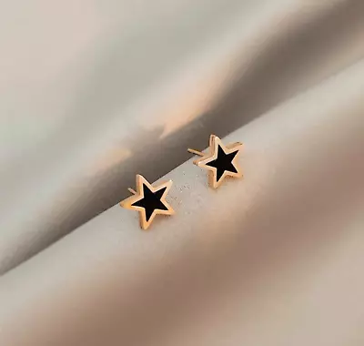 Tiny Titanium Rose Gold Black Star Earrings Stud • $9.99