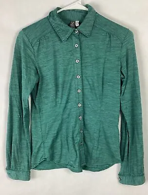 Ibex Womens Trinity Merino Wool OD Heather Green Long Sleeve Button Up Sz XS • $24