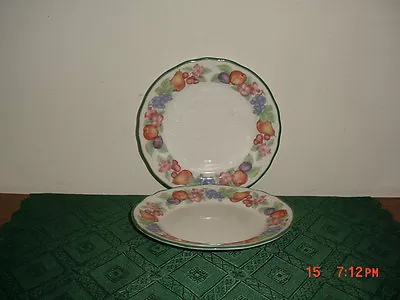 2-pc Noritake/epoch  Market Day  Med 7 3/4  Salad Plates/e801/wht-grn/clearance! • $24.95