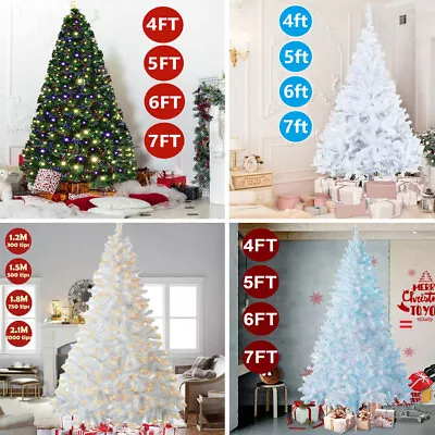 4/5/6/7ft  Christmas Tree With LED Lights Pre Lit Bushy Metal Stand Xmas Decor • $72.99