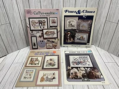 Vintage Counted Cross Stitch Booklets Cat Dog Patterns Set Of 4 • $24.95