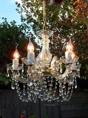 Very Pretty Large Vintage French Style Lead Crystal & Glass Chandelier • £195