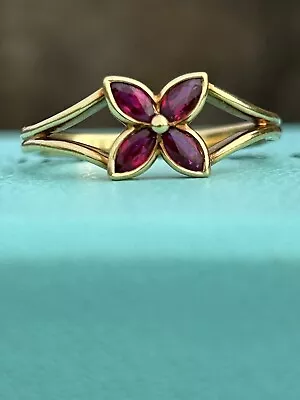 Tiffany & Co 18K Gold Victoria Marquise Cut Ruby Flower Band Ring - Rare In Ruby • $1900