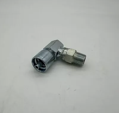 MPX90-04-06 (1) Crimp Fittings 1/4  Hose X 3/8  Male Pipe Swivel 90° Fitting. • $9.49
