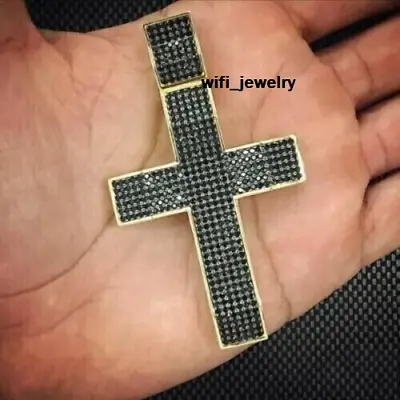 Round 3 Ct Simulated Black Diamond Cross Men's Pendant Yellow Gold Plated 925 • $148.11