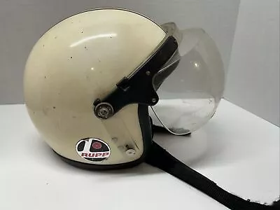 Vintage 70's TB-168 White Motorcycle Snowmobile Helmet With Shield RUPP Decals • $49.99