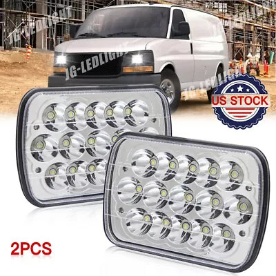 Pair 7X6  5x7  LED Headlights Square For Chevy Express Cargo Van 1500 2500 3500 • $28.79