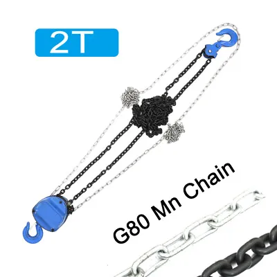 Manual Hand Lift Steel Chain Block Hoist 2 Ton 4400lbs Capacity W/ 2 Hooks New • £46.80