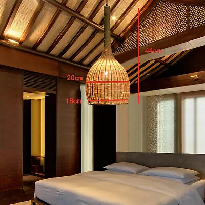 $46.55 • Buy Vintage Bamboo Wicker Rattan Shade Pendant Light Ceiling Lamp Hanging Fixture US
