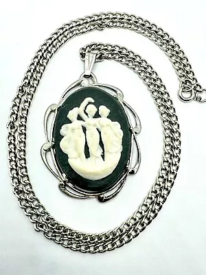 Vtg 60’s Three Muses Victorian Style Cameo Silver Tone Necklace Pendant Dance • $25
