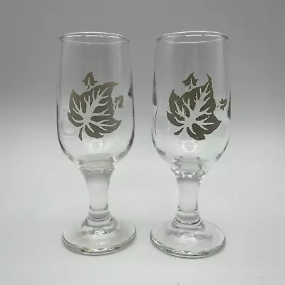 Vintage Cordial Glasses Stemmed Leaf Pattern Set Of 2 • $12