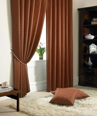 Orange Madison Dobby Fabric Squares Lined Tape Top Pencil Pleat Curtains Pair • £31.99