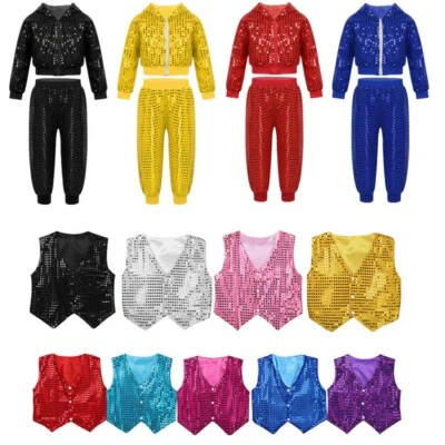 £8.83 • Buy Boys Girls Sequins Street Dance Outfits Modern Jazz Hip Hop Performance Costume