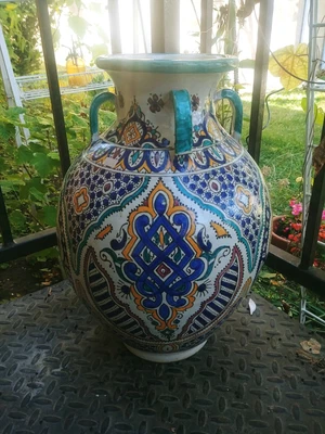 £222.75 • Buy Handpainted Moroccan 4 Handled Huge Jug Vase Signed Fes Ach