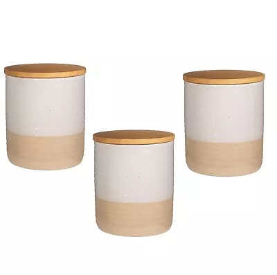 Set Of 3 White Tea Coffee Sugar Ceramic Canister Glazed Patterned Storage Jars • £26.95
