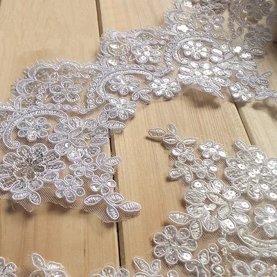 £4.99 • Buy Bridal Dress Lace Trim Embroidered Sequin Ribbon Wedding Costume Blossom Edging