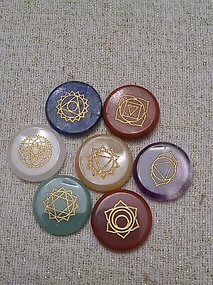 7 Chakra Engraved Gems Set Reiki Healing Quartz Crystal Meditation Stones • $10