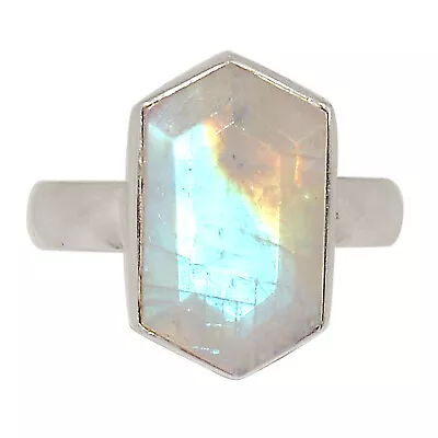 Natural Rainbow Moonstone 925 Sterling Silver Ring Jewelry S.6 ALLR-25666 • £17.36