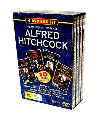 Alfred Hitchcock - The Master Of Suspense 4 DVD Box Set 10 Classic Hitchcock Fil • $22.53