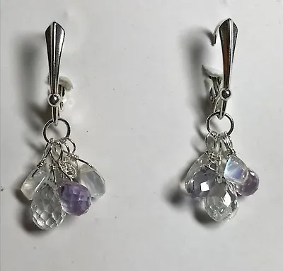 Sterling Silver Amethyst Aquamarine Iolite ☾stone LeverBack Earrings Dangle • $167