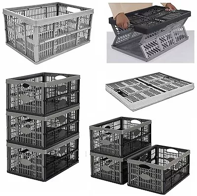 Strong Folding Collapsible Plastic Storage Crates Boxes Stackable Basket 32L New • £9.95