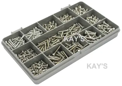 300Pce. ASSORTED POZI RAISED COUNTERSUNK SELF TAPPING SCREWS A2 STAINLESS STEEL • £12.82